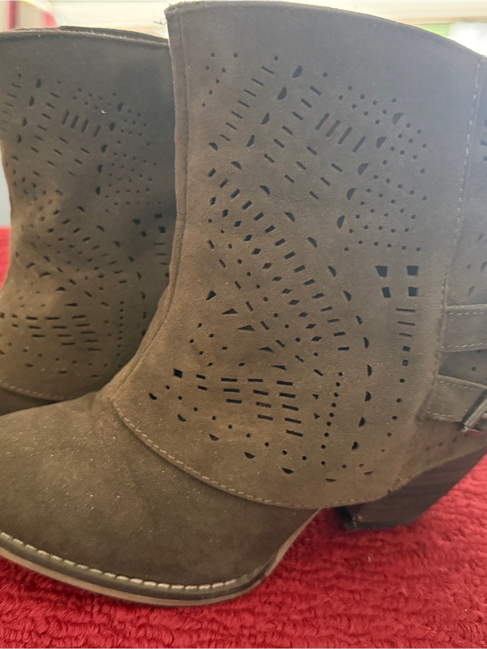 Cato Brown Perforated Suede Ankle Booties